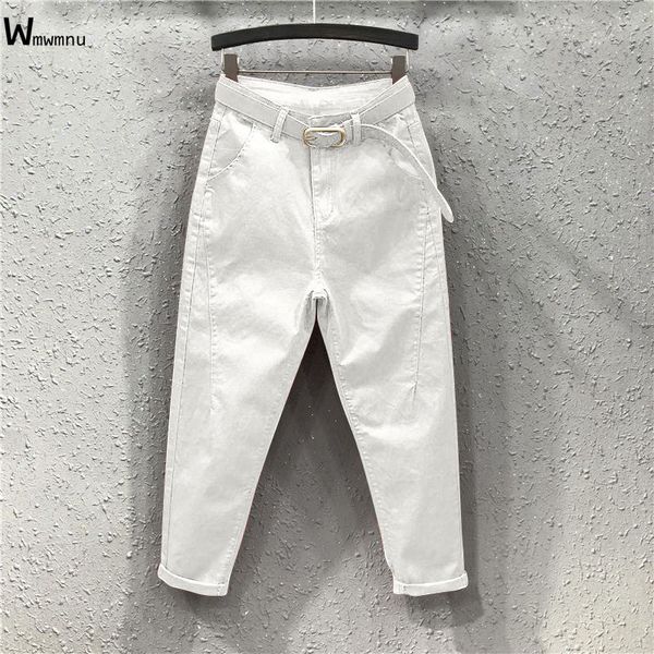 

women's jeans fashion red loose harem female streetwear slim high waist trousers casual ankle-length denim cargo pants women, Blue