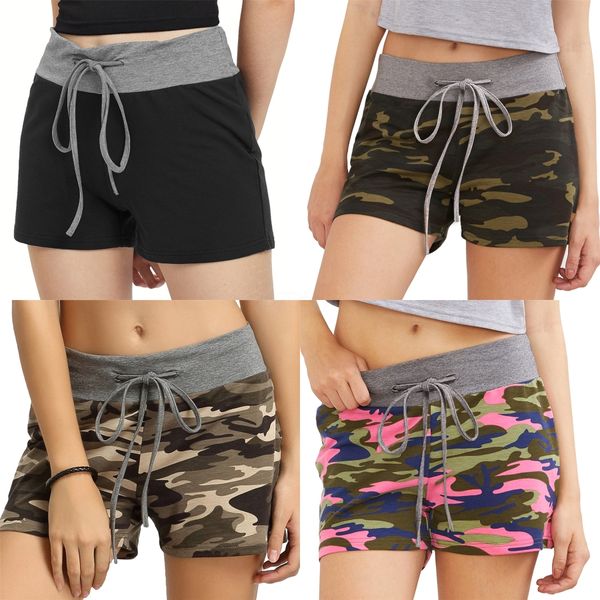 

summer womens shorts relaxed drawstring high waist designer ladies short pants female apparel loose yellow leopard#2671, White;black