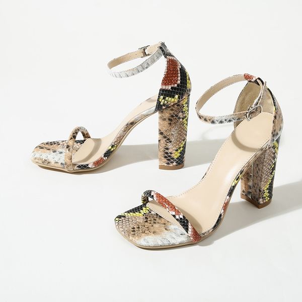 

fashion women sandals snake printed open toe ankle strap sandals party pumps ladies fashion thick high heels, Black