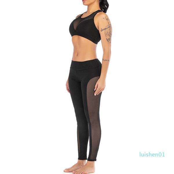 

fashion womens perspective solid yoga vest sports fitness set elastic +pants l01, White;red