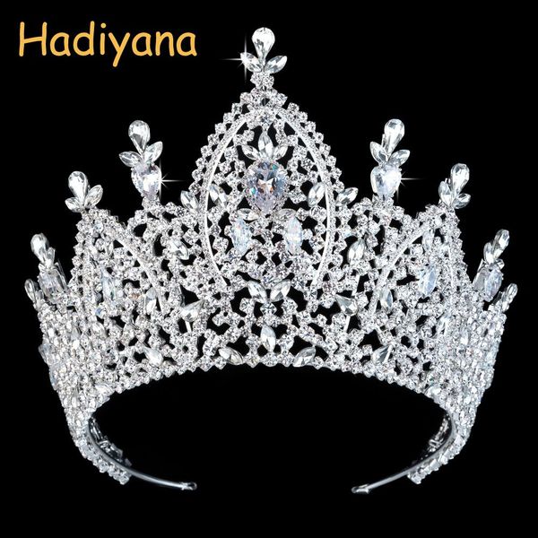 

hadiyana new luxury tiara bridal crown for women 2019 wedding hair accessories royal zirconia imperial crowns jewelry bc3200 t200110, White;golden