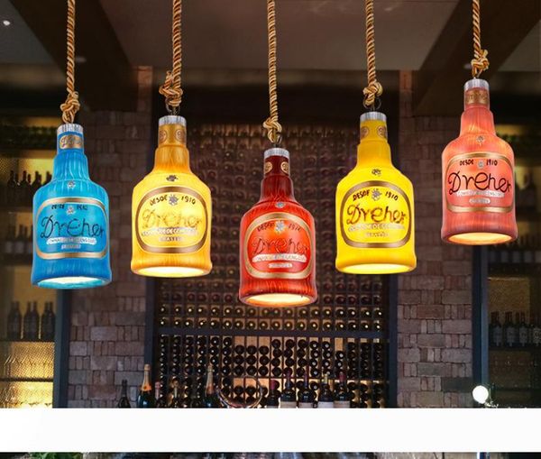 

creative bar bar chandeliers shop restaurant lounge personalized single retro wine bottle single head decorative lamps