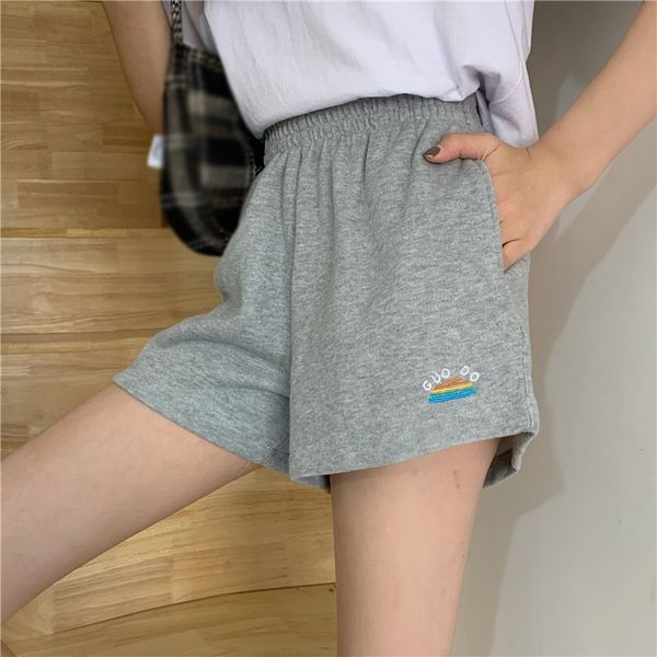 

summer loose casual wild women shorts sports high waist wide elastic waist wide leg shorts beach pure colour short, Black;blue