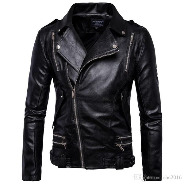 

лучшие предложения по продаже осенью новый мужская мода trend кожаная куртка итальянский дизайн теплый вскользь тонкий локомотив мотоцикл pi, Black