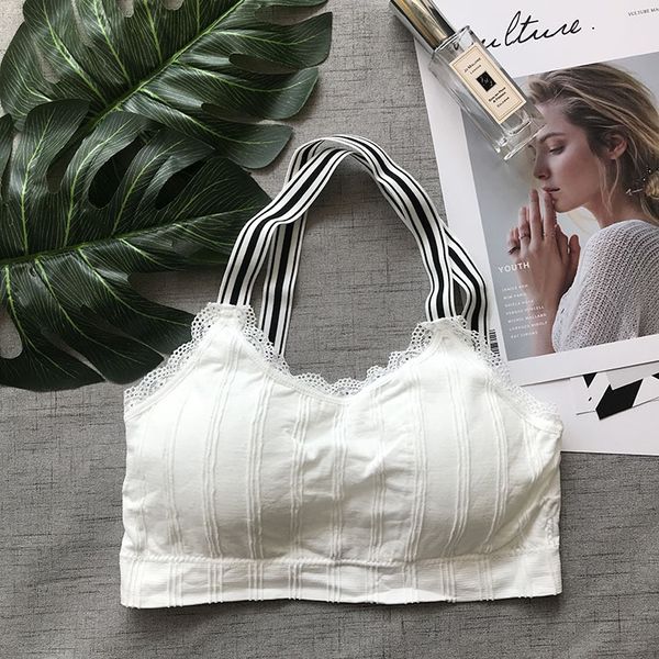 

2019 sling shoulder strap new bra vest small sling striped shoulder strap unbacked inner fit slim version gather solid color, Camo