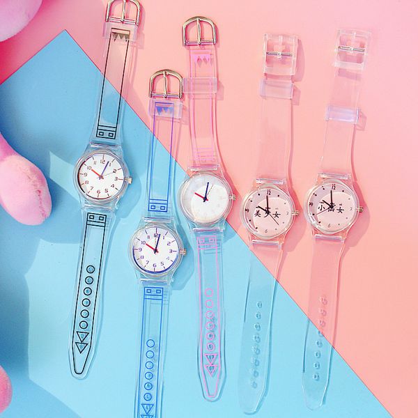 

women watches silicone cartoon style transparent strap women watch korean style round dial casual watch j55, Slivery;brown