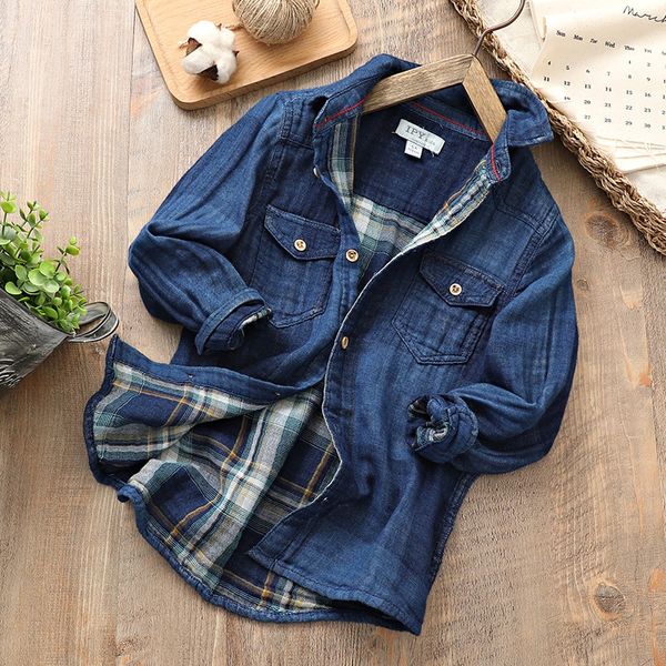 

new product fabric denim fabric double layer yarn men's medium and shirt large boy's plaid shirt, White;black