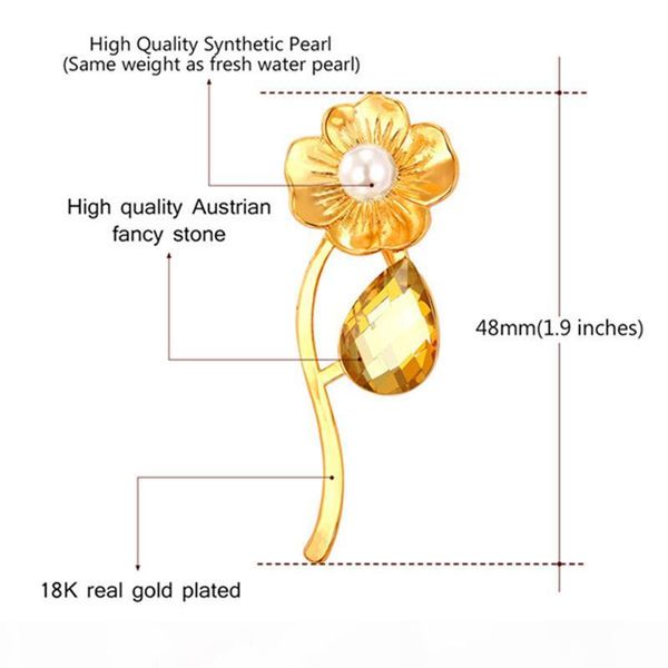 

women's fashion lapel flower brooch platinum 18k real gold plated pearl & stone brooch pins, Gray