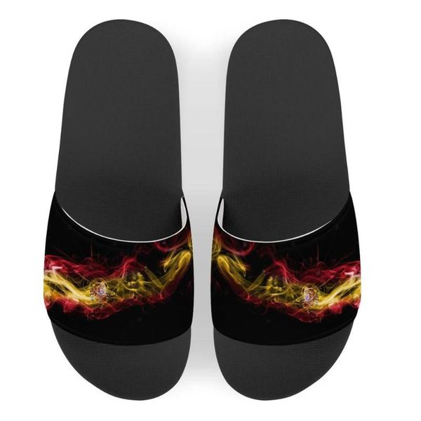 

man slippers spain flag image pu leather beach slides home slippers slip on sandals shoes flip flops spanish fantasy smoke flame