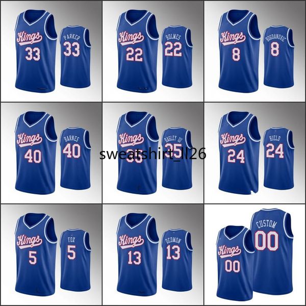 

мужчины de'aaron fox buddy сакраменто hield marvin бэгли iii 1990-1994 35-я годовщина короли классический пользовательские синий джерси, Black;red