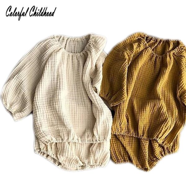 

long sleeve shorts baby girl clothing 2pcs sets pure color newborn outfit linen clothes for baby boy kz bebek kyafeti 0-24m, White