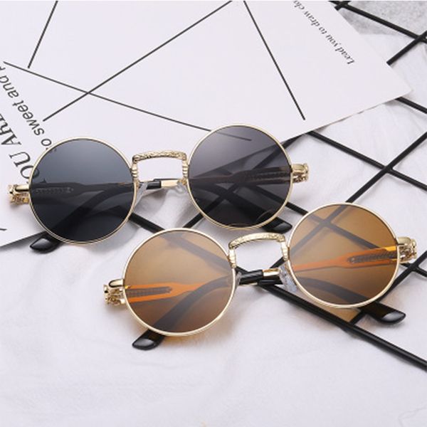 

eshihan vintage round sunglasses retro steampunk sun glasses for men women small metal circle driving glasses uv400, White;black