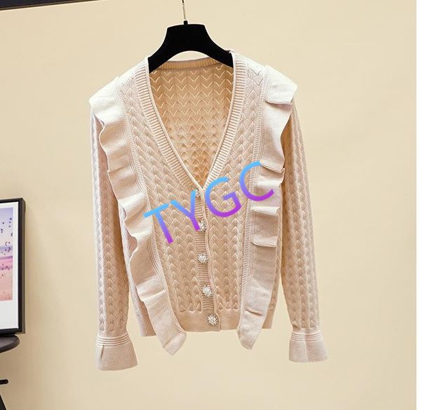 

sweater woollen sweater woolly knit korea-style single breasted double pockets v-neck long sleeve for spring autum ruffle cardigan blouse, White;black