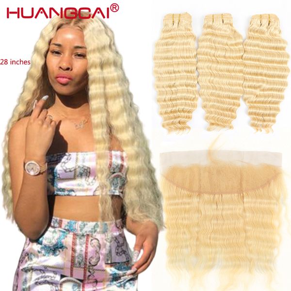 

honey blonde human hair weave 3 bundles with frontal brazilian deep wave hair extensions golden natural remy hair 4pcs/lot, Black;brown