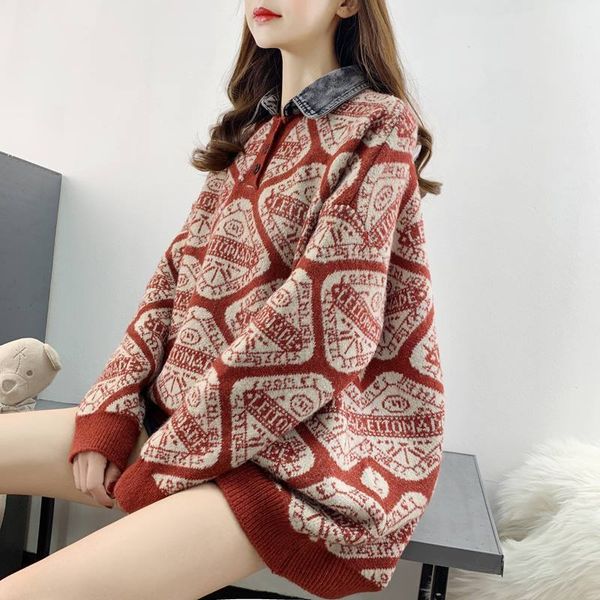 

women's sweaters 2021 collar loose red christmas student shirt sweater fake two-piece hedging female lazy wear autumn and winter, White;black