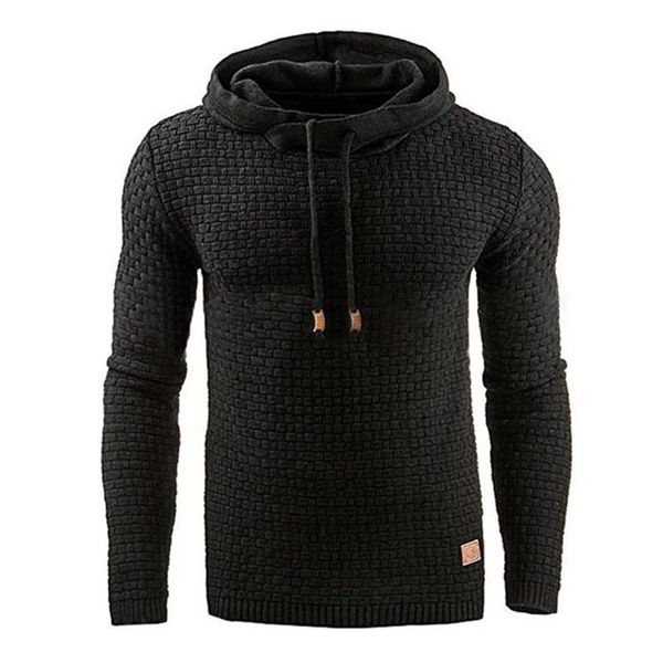 

autumn 2020 plaid men's hooded sweatershirt man slim lace up even hat coat teenagers bring hat long sleeve casual pullover, Black