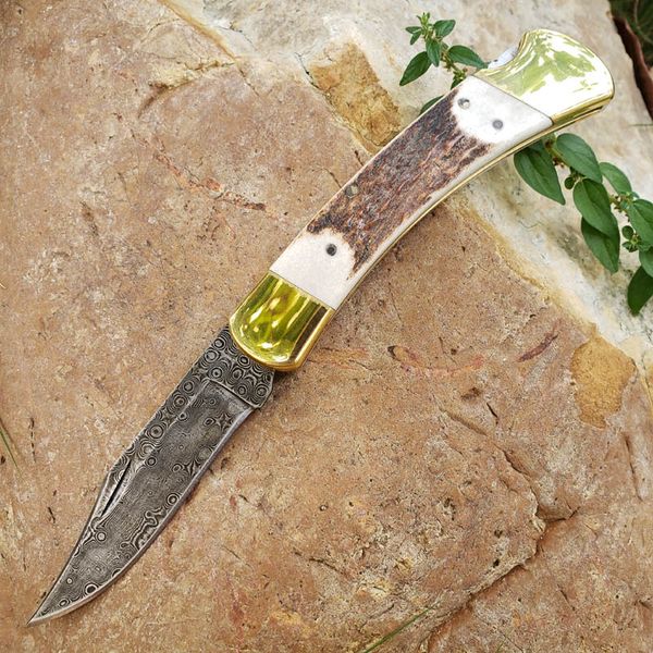 

Hot sale Classic buck 110 forged Damascus blade 58-60 HRC knives survival camping hunting knife folding knife gift for men