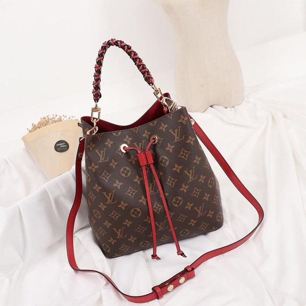 

new arrival vintage for womens leather bucket bag handbag drawstring shoulder bag messenger crossbody bags handle tote lady bags