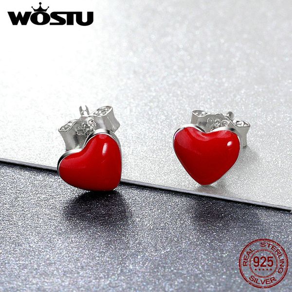 

wostu 100% 925 sterling silver cute red heart enamel stud earrings for women silver earring sell party jewelry gift fme147, Golden;silver
