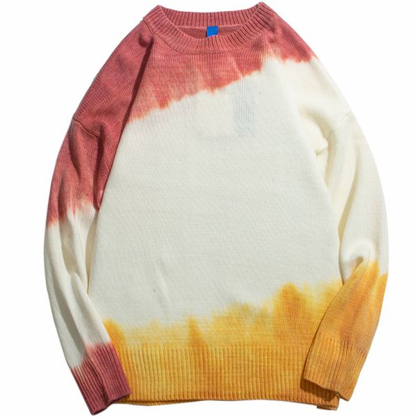 

мужчины хип-хоп вязаная перемычка прицепные свитера tie dye color block streetwear harajuku 2020 осень зима мода повседневная пуловеры, White;black