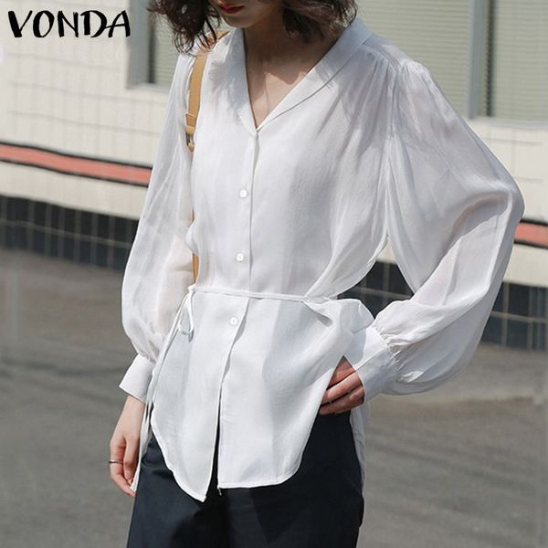 

casual s-5xl women white tunic 2020 vonda long sleeve v neck lapel neck shirts female blouse ladies blusas feminina