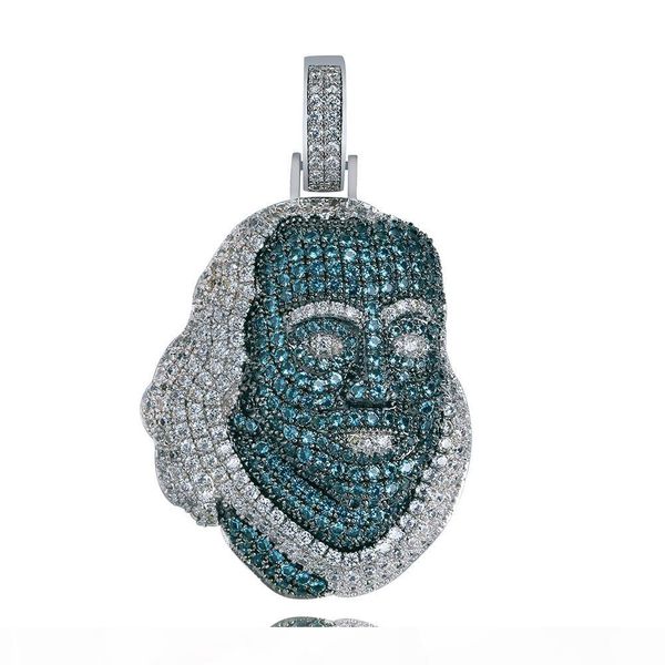

new iced out franklin famous figure pendant necklace cubic zircon stones hip hop men women jewelry gift, Silver