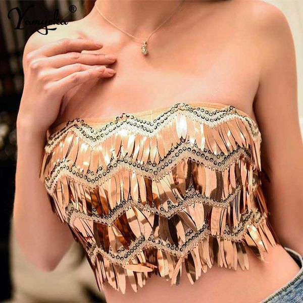 

bling sequins summer crop women beach sparkling strapless bralette tank luxury night club party cropped short shirt, White