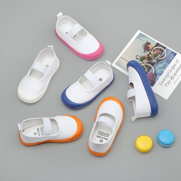 

2020 children's canvas shoes toddler kids kindergarten indoor shoes boys girls slip-on elastic white footwear, Black
