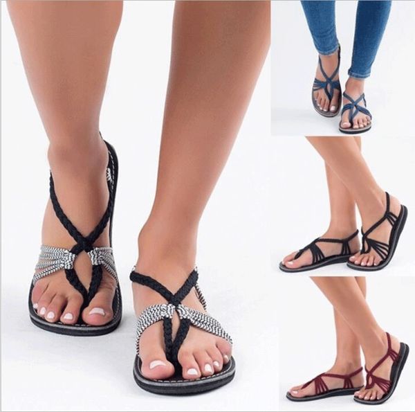 

2020 summer flat sandal for rome style women sandals comfortable fashion casual handmade retro women slippers sandales, Black