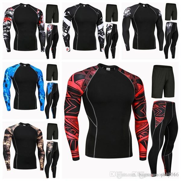 

3 шт мужской цветок arm gym одежда упругой compression камуфляж с длинным рукавом брюки pant и короткая pant запуска обучения су, Gray