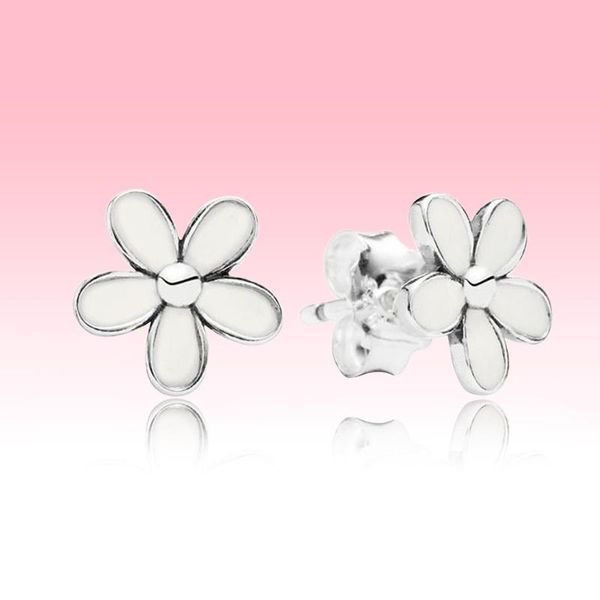 

white daisy flower summer stud earring with original logo box for pandora 925 sterling silver women girls gift jewelry earrings