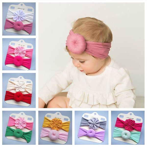 

children's accessories two-piece set doughnut match core hair band flower nylon baby hair band super soft baby headband, Slivery;white