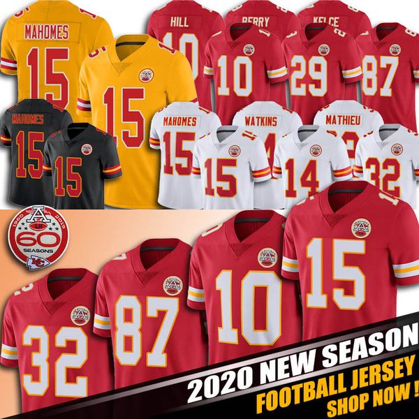 

15 patrick mahomes jersey 32 tyrann mathieu jerseys 87 travis kelce jersey tyreek hill eric berry clyde edwards-helaire football jerseys, Black;red