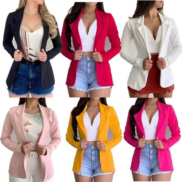 

одна кнопка костюмы famale повседневные пиджаки женщины тонкий blazer сплошного цвета отворотом шеи длинным рукавом, White;black