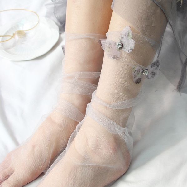 

flower titi summer aesthetic double layer three-dimensional butterfly butterfly and mesh stacked socks fairy socks, Pink;yellow