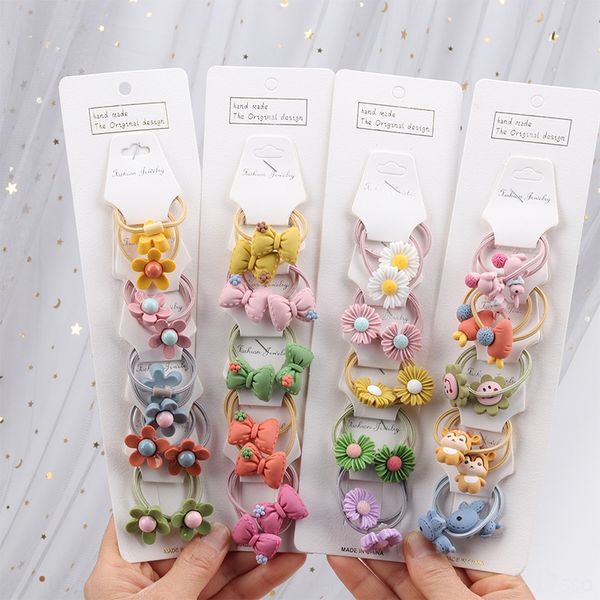 

yrsbz korean rubber band rope style children's leather tendon set girls' band headline baby hair rope cartoon hair accessories gir, Slivery;white