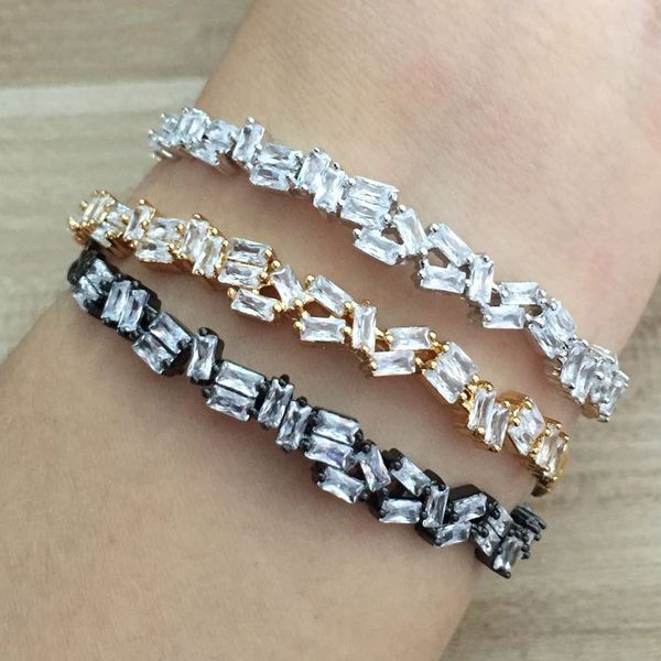 

irregular square tennis charms bracelets for women rose gold plt chain link bracelet&bangle eu/us style jewelry, Black