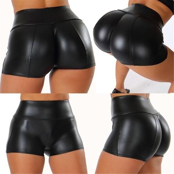 

pu women's tight leather shorts new nightclub shorts leather pants women's pants leggings, Black;white