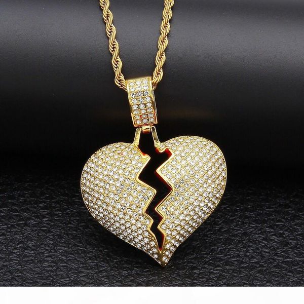 

e mens hip hop gold silver necklace fashion iced out broken heart pendant necklace hiphop alloy heartbreak necklace jewelry