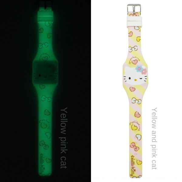 

night market luminous children's electronic watch electron electron kt cat led one-piece watch, Blue