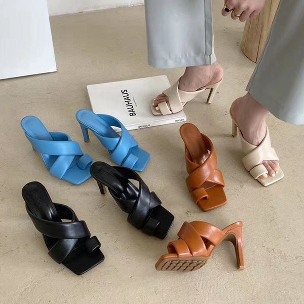 

new mules women slipper 2020 summer square toe high heel ladies sandal design ladies dress slides shoes flip flo, Black