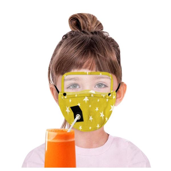 

3pcs mask kids drinking face mask with hole for straw and detachable eyes shield masks face cover safety dust windproof facemask, Black