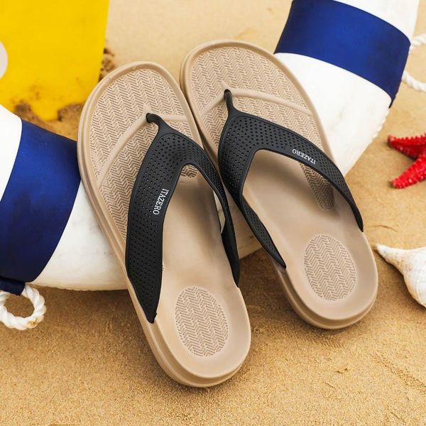 

good quality flip-flops men shoes summer brand design flat bottom sandals seaside vacation beach flip-flops non-slip sandals, Black