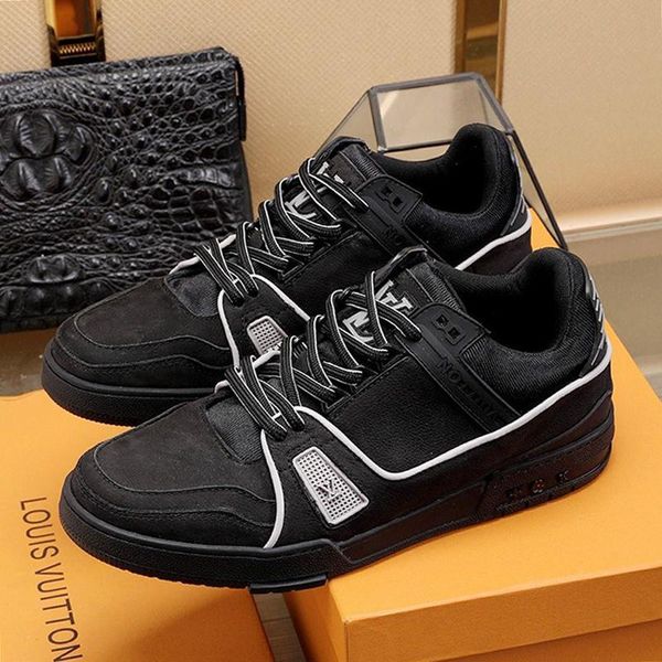 

2020 new fashion men casual shoes luxury sneakers leather zapatos de hombre lace -up mens shoes fashion with origin box drop shi, Black