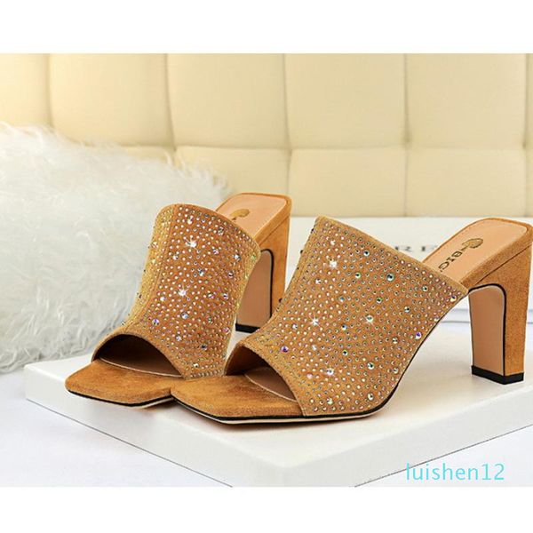 

new mesh hollow slippers with rhinestone new fashion women high heels ladies sandal crystal pointed party wedding shoes l12, Black