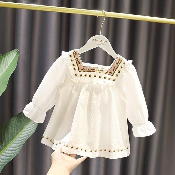 

2020 baby ethnic style doll national small and medium-sized children casual girl floral short-sleeved shirt doll shirt fashion, White;black