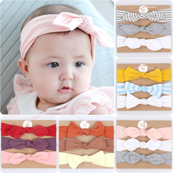 

70947 new three-piece butterfly band bow hair band combination striped children's hair accessories set, Slivery;white