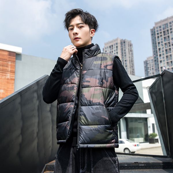 

2020 brand vest men clothing autumn winter warm clothes korean stysle coat plus size sleeveless fashion jacket windbreaker, Black;white