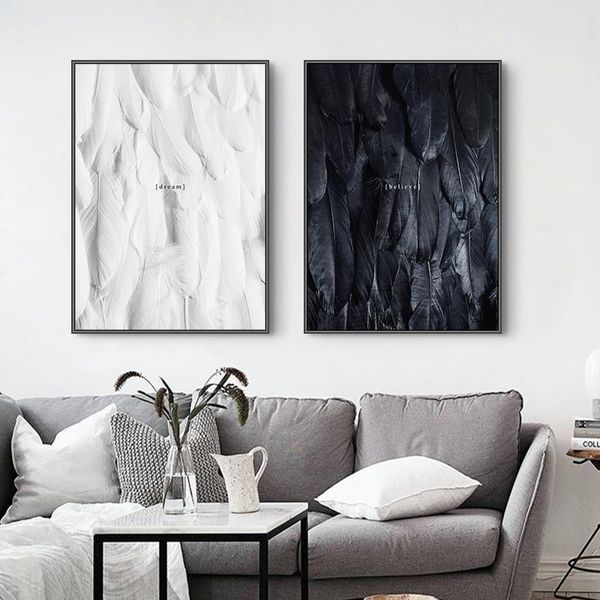 

nordic morden black and white feather posters and prints canvas painting wall art wall pictures for living room contracted style