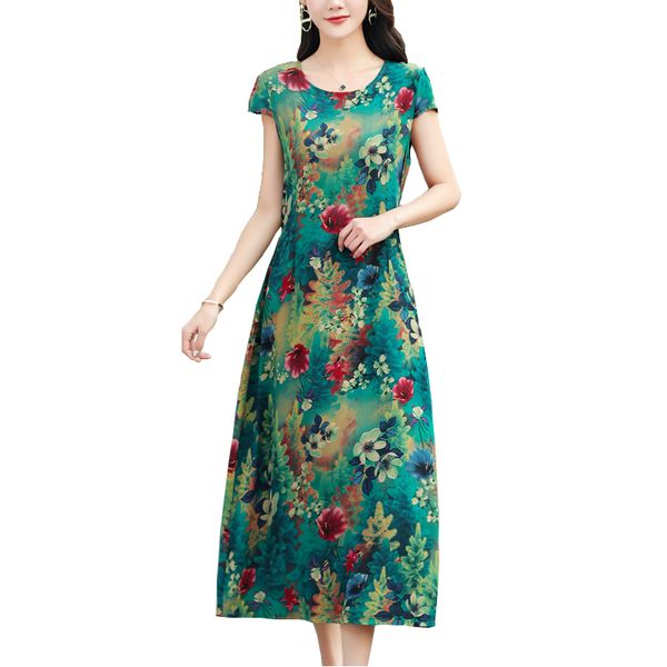 

casual dresses 2021 women summer vintage dress beach vestido party print short o-neck straight natural, Black;gray